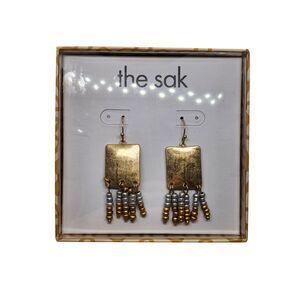Gold Tone Metal Dangle Beaded Fringe Two Toned Earrings from The Sak New in Box